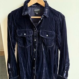 J.Crew Classic Velvet Shirt in Deep Blue Size Small